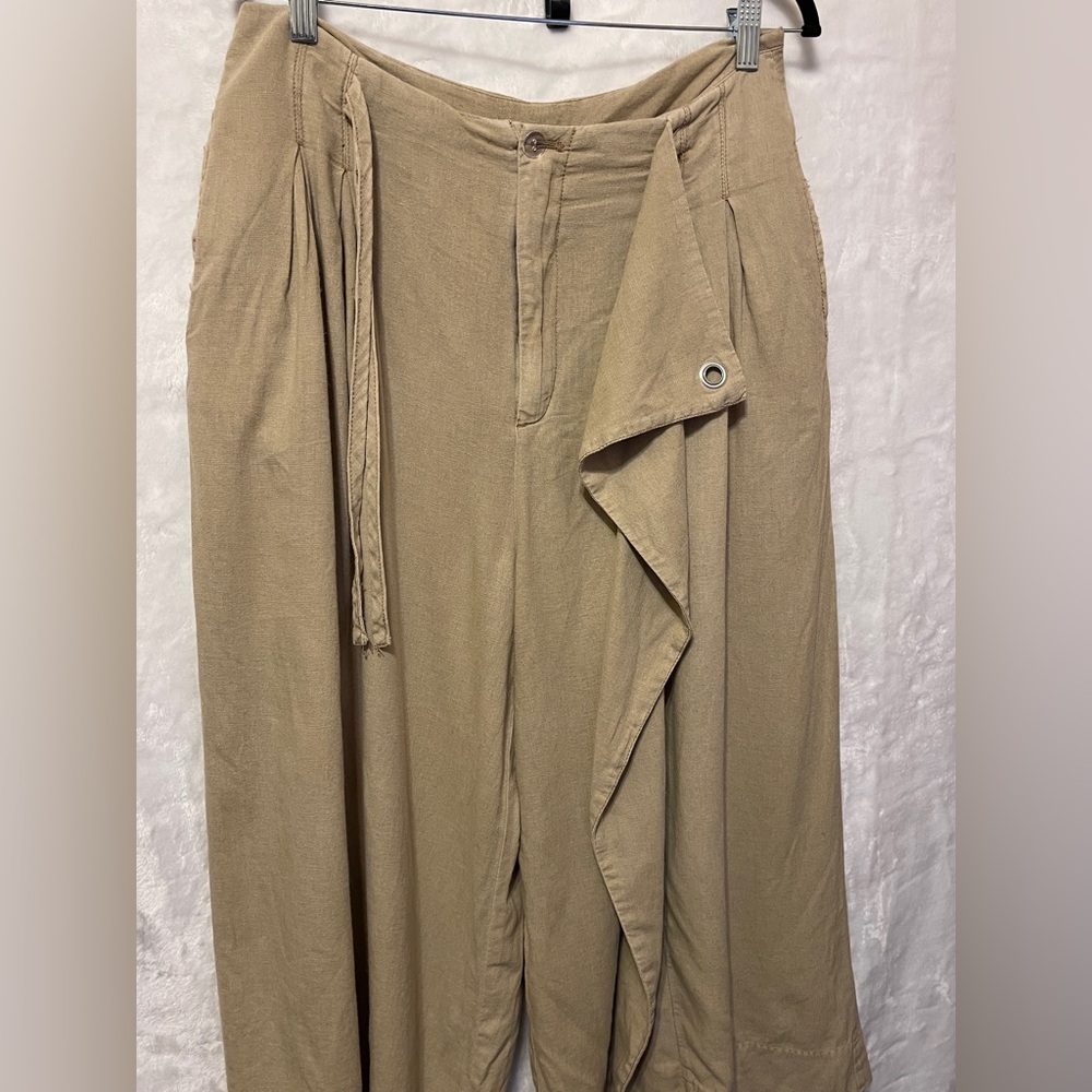 We The Free Beige/Khaki High-Rise Wide Leg Cropped Trousers Sz 10,linen blend - Picture 2 of 7